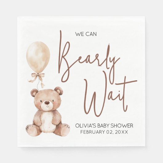 Brown Bear Balloon Baby Shower Servet (Voorkant)