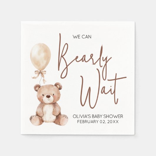 Brown Bear Balloon Baby Shower Servet (Voorkant)