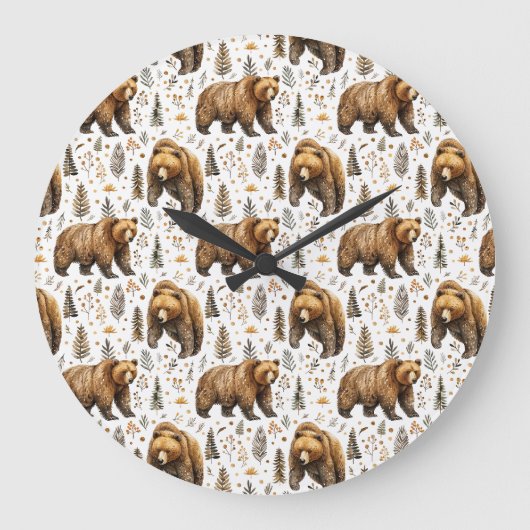 Brown Bear Cabin Decor Woodland   Grote Klok (Voorkant)