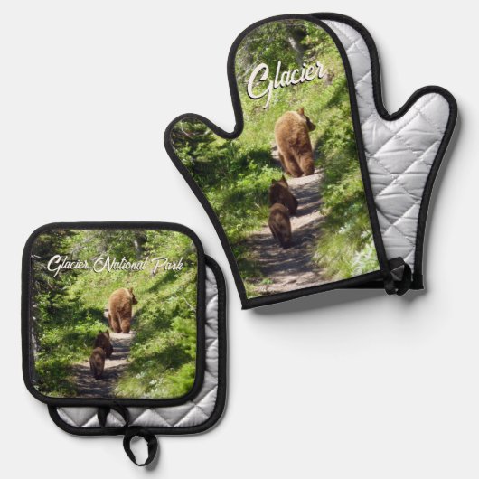 Brown Bear Family Ovenwant & Pannenlap Set (Voorkant / Achterkant)