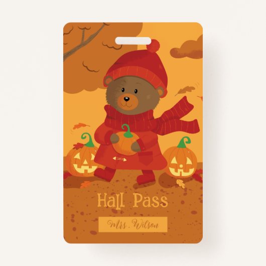 Brown Bear | Herfst Student Hall Pass Badge (Voorkant)