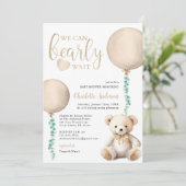 Brown Bearly Wait Baby shower Invitation Kaart (Staand voorkant)