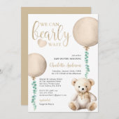Brown Bearly Wait Baby shower Invitation Kaart (Voorkant / Achterkant)