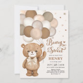 Brown Beary Sweet Teddy Bear Balloons Birthday Inv Kaart (Voorkant)