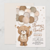 Brown Beary Sweet Teddy Bear Balloons Birthday Inv Kaart (Voorkant / Achterkant)