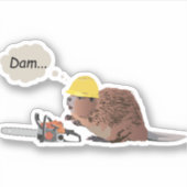 Brown Beaver met Chainzaag en veiligheidshelm Sticker (Voorkant)