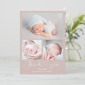 Brown bedankt je script, hart 4 foto's baby geboor aankondiging (Staand voorkant)