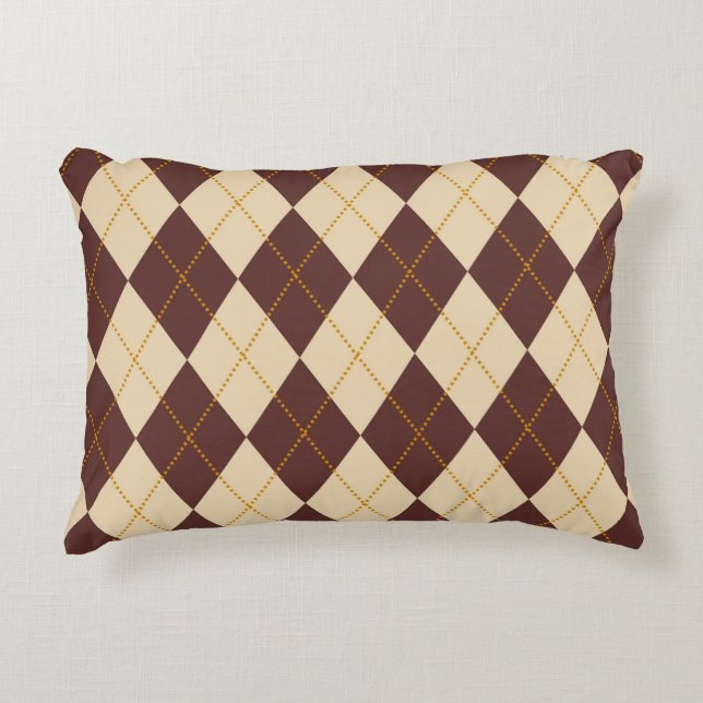 Brown Beige Autumn Herfst Argyle Diamond Pattern Accent Kussen (Voorkant)