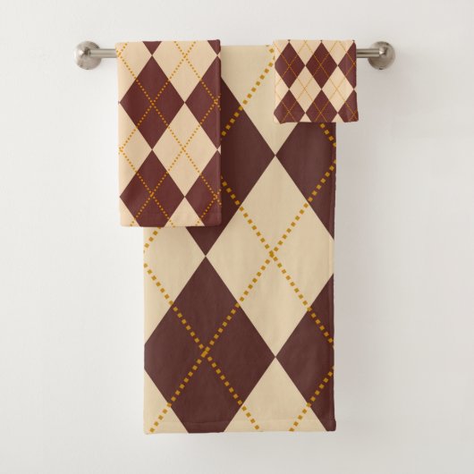 Brown Beige Autumn Herfst Argyle Diamond Pattern Bad Handdoek (Insitu)