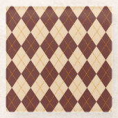 Brown Beige Autumn Herfst Argyle Diamond Pattern Glazen Onderzetter (Voorkant)