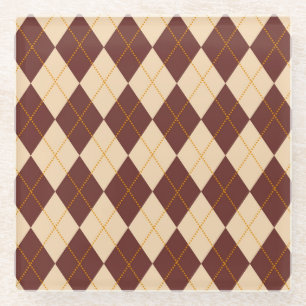 Brown Beige Autumn Herfst Argyle Diamond Pattern Glazen Onderzetter