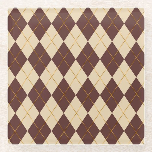 Brown Beige Autumn Herfst Argyle Diamond Pattern Glazen Onderzetter (Voorkant)