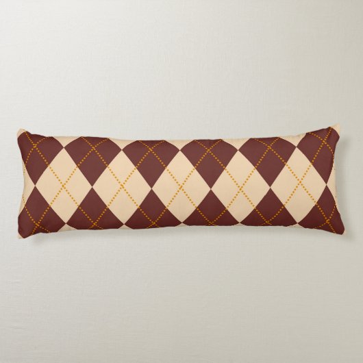 Brown Beige Autumn Herfst Argyle Diamond Pattern Lichaamskussen (Achterkant)