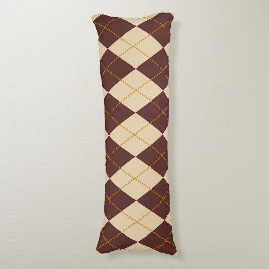 Brown Beige Autumn Herfst Argyle Diamond Pattern Lichaamskussen (Voorkant Verticaal)
