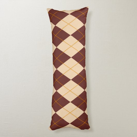 Brown Beige Autumn Herfst Argyle Diamond Pattern Lichaamskussen (Achterkant (Verticaal))