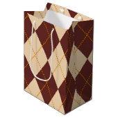Brown Beige Autumn Herfst Argyle Diamond Pattern Medium Cadeauzakje (Voorkant Gekanteld)