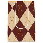 Brown Beige Autumn Herfst Argyle Diamond Pattern Medium Cadeauzakje (Achterkant)