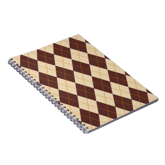 Brown Beige Autumn Herfst Argyle Diamond Pattern Notitieboek (Rechterzijde)