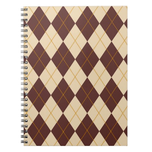 Brown Beige Autumn Herfst Argyle Diamond Pattern Notitieboek (Voorkant)