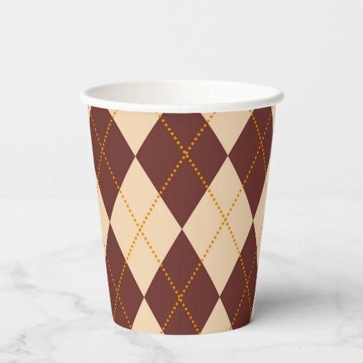 Brown Beige Autumn Herfst Argyle Diamond Pattern Papieren Bekers (Achterkant)