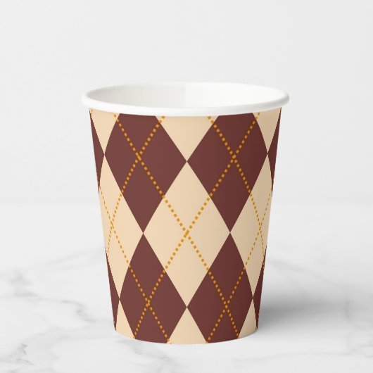 Brown Beige Autumn Herfst Argyle Diamond Pattern Papieren Bekers (Links)