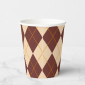 Brown Beige Autumn Herfst Argyle Diamond Pattern Papieren Bekers (Rechts)