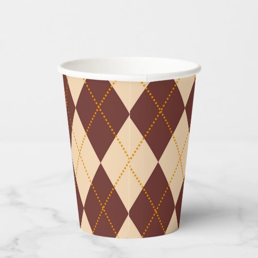 Brown Beige Autumn Herfst Argyle Diamond Pattern Papieren Bekers (Rechts)