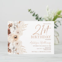 Brown Beige Boho Floral 21e verjaardag Uitnodiging