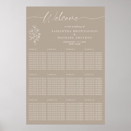 Brown Beige Botanical Floral Welcome Wedding Poster (Voorkant)