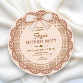 Brown beige bow plaid birthday kaart
