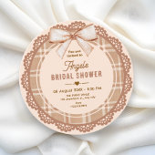 Brown beige bow plaid bridal shower kaart