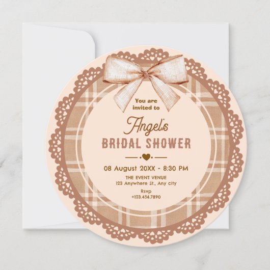 Brown beige bow plaid bridal shower kaart (Voorkant)