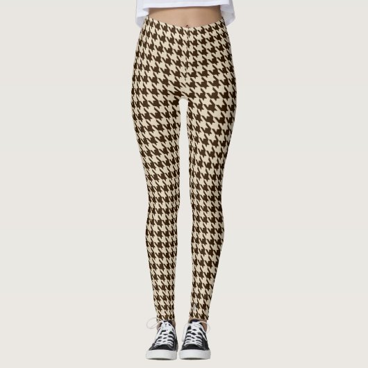 Brown Beige Pied De Poule Houndstooth Leggings (Voorkant)