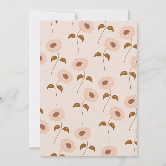 Brown Beige Retro Hippie Sunflower Pattern Wedding Kaart (Achterkant)