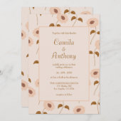 Brown Beige Retro Hippie Sunflower Pattern Wedding Kaart (Voorkant / Achterkant)