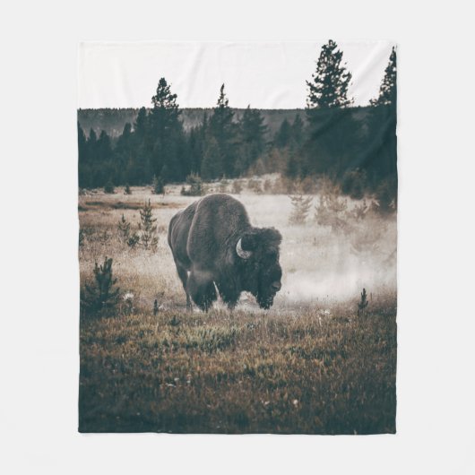 BROWN BISON OP BROWN GRASS FIELD TIJDENS DAG FLEECE DEKEN (Voorkant)