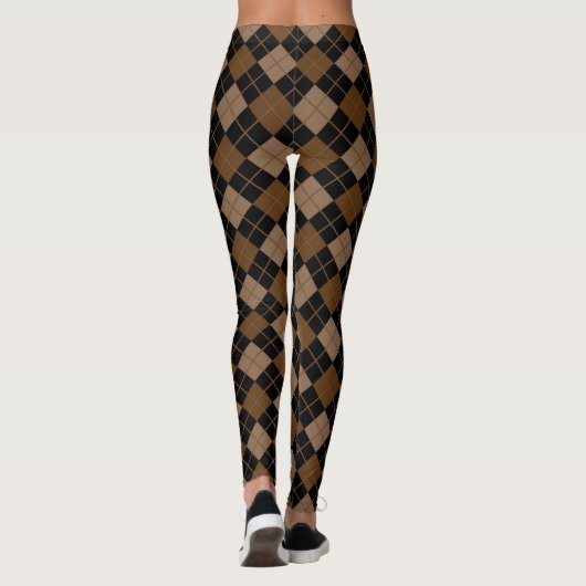 Brown Black Argyle Harlequin Diamond Trendy Leggings (Achterkant)