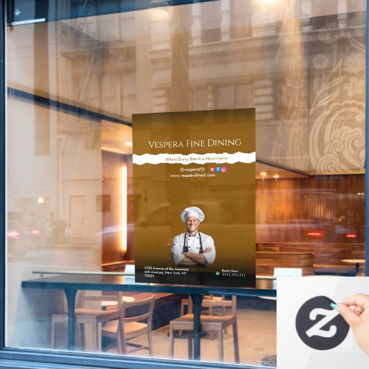 Brown Black Chef Restaurants and Food Lovers Raamsticker (Cafe Raam)