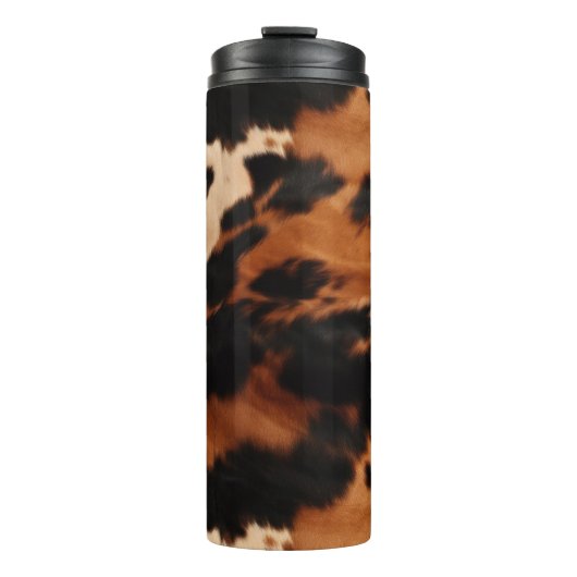 Brown Black Cream Faux Cow Print Thermosbeker (Voorkant)