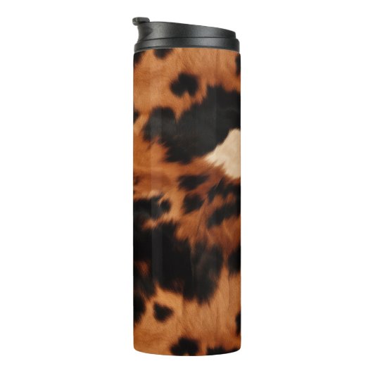 Brown Black Cream Faux Cow Print Thermosbeker (Geroteerd rechts)