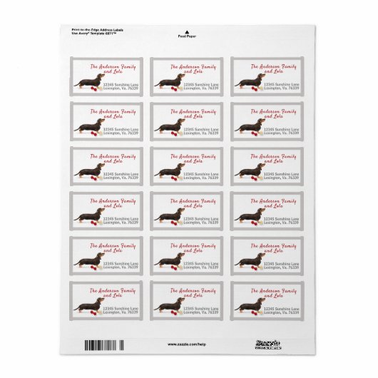 Brown Black Dachshund Home Return Label (Full Sheet)