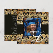 BROWN BLACK DAMASK PARCHCHMENT AFSTUDEREN MONOGRAM KAART (Voorkant / Achterkant)