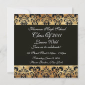 BROWN BLACK DAMASK PARCHCHMENT AFSTUDEREN MONOGRAM KAART (Achterkant)