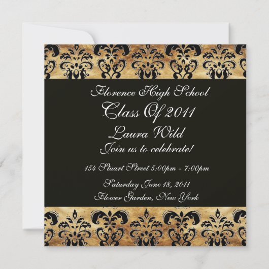 BROWN BLACK DAMASK PARCHCHMENT AFSTUDEREN MONOGRAM KAART (Achterkant)