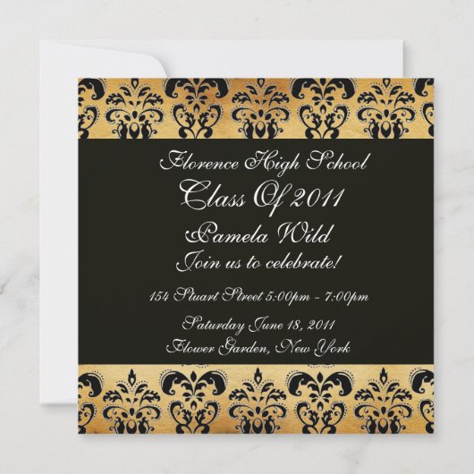 BROWN BLACK DAMASK PARCHCHMENT AFSTUDEREN MONOGRAM KAART (Achterkant)