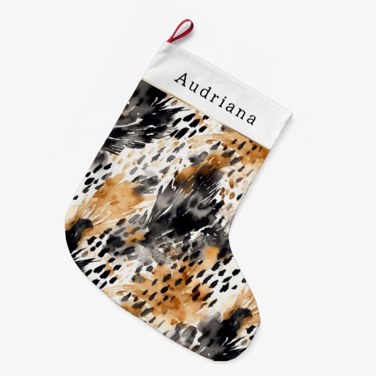 Brown Black Leopard Animal Abstract Christmas Grote Kerstsok (Voorkant (Hangend))