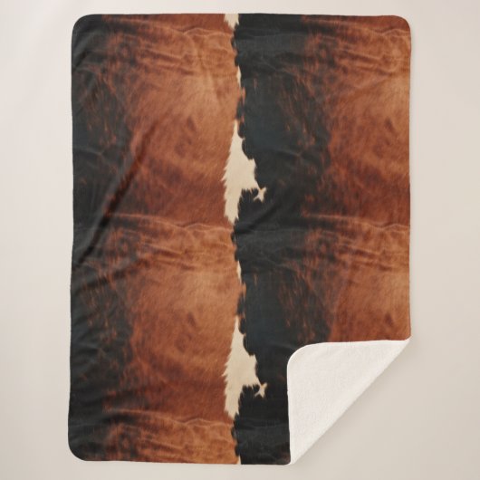 Brown Black Southwest Faux Koeienhuid Sherpa Deken (Voorkant)