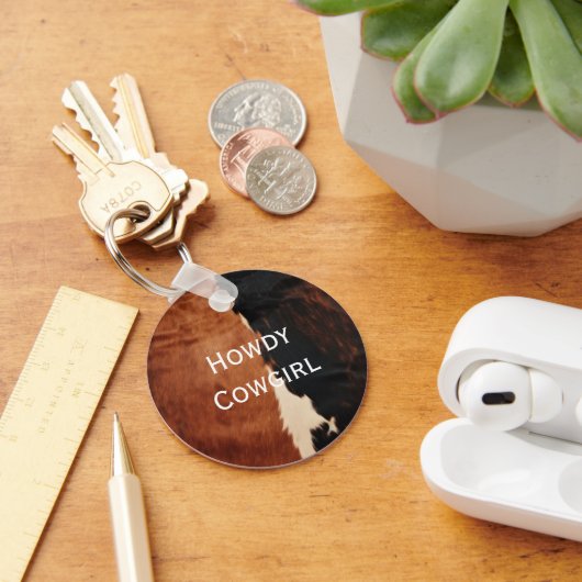 Brown Black Southwest Faux Koeienhuid Sleutelhanger (Bureau)