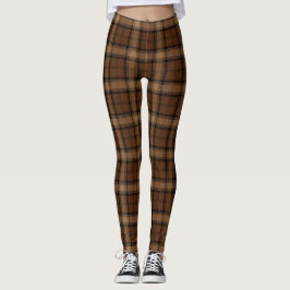 Brown Black Tartan Pset Scottish Kilt Pattern Leggings