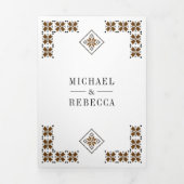 Brown Black Ukrainian Embroidery QR Code Wedding Drieluik Uitnodiging (Cover)